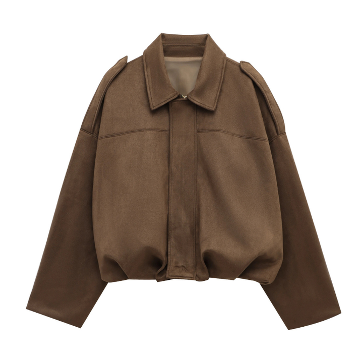 Women's Vintage Bomber Jacket – Casual Loose Fit with Zipper