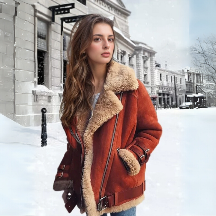 Women's Winter Aviator Jacket with Adjustable Buckles