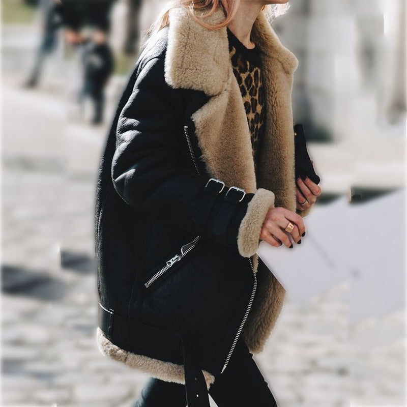 Women's Winter Aviator Jacket with Adjustable Buckles