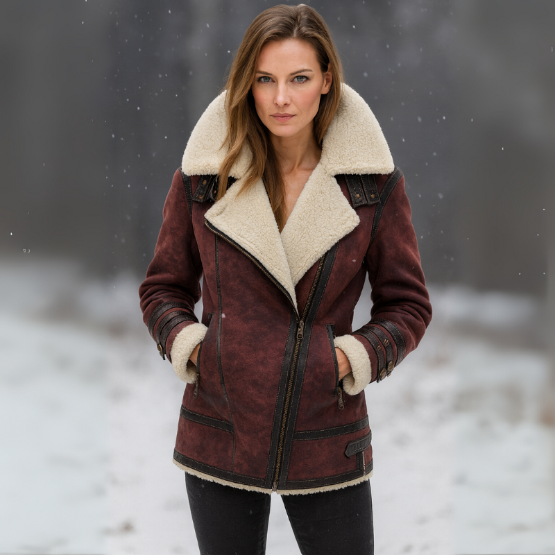 Women's Winter Aviator Jacket with Shearling Lining