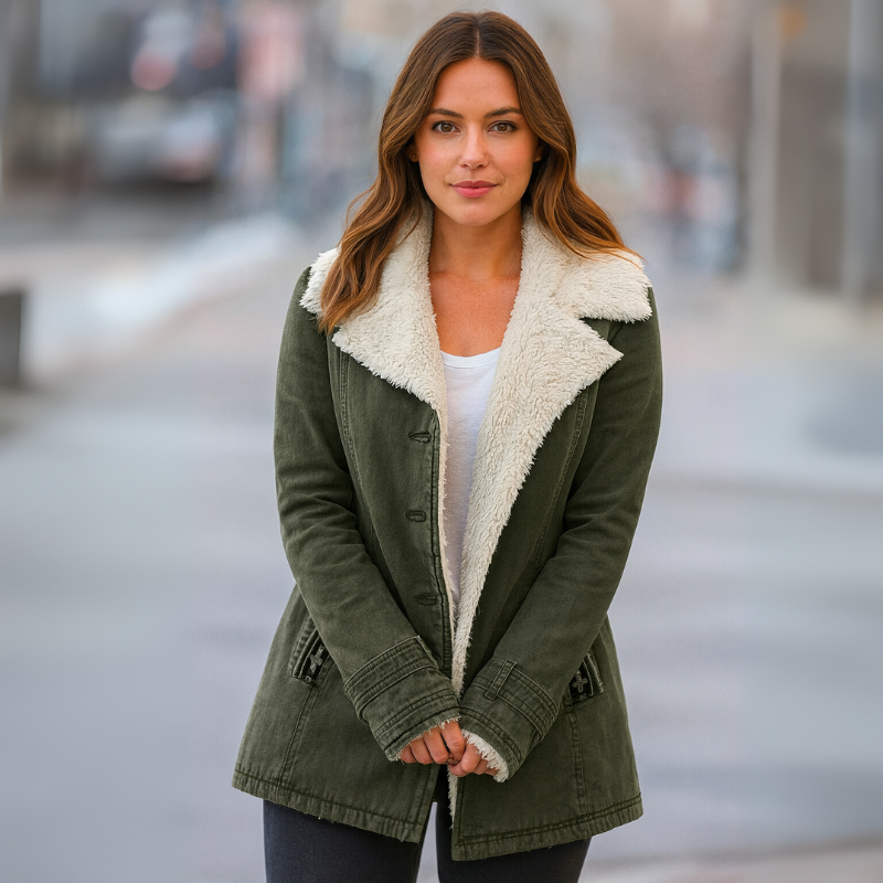 Women's Winter Jacket with Lapel Collar and Long Sleeves