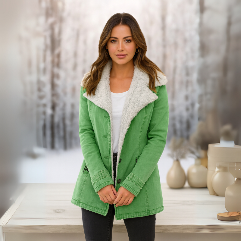 Women's Winter Jacket with Lapel Collar and Long Sleeves