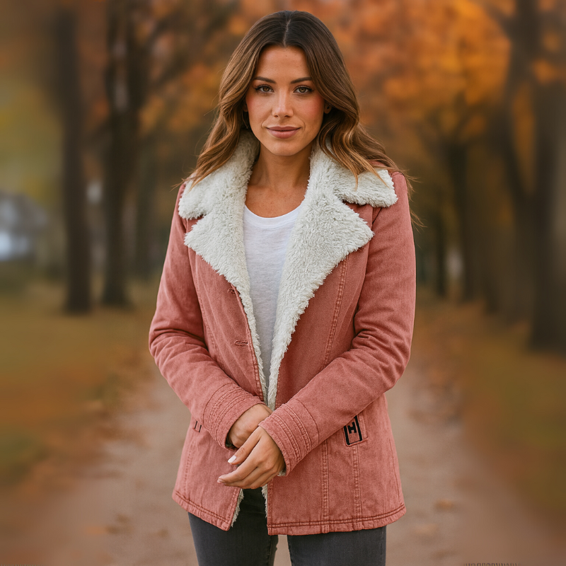 Women's Winter Jacket with Lapel Collar and Long Sleeves
