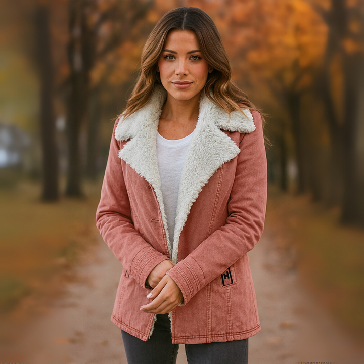 Women's Winter Jacket with Lapel Collar and Long Sleeves