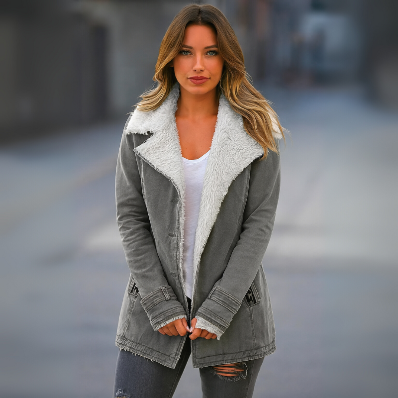 Women's Winter Jacket with Lapel Collar and Long Sleeves