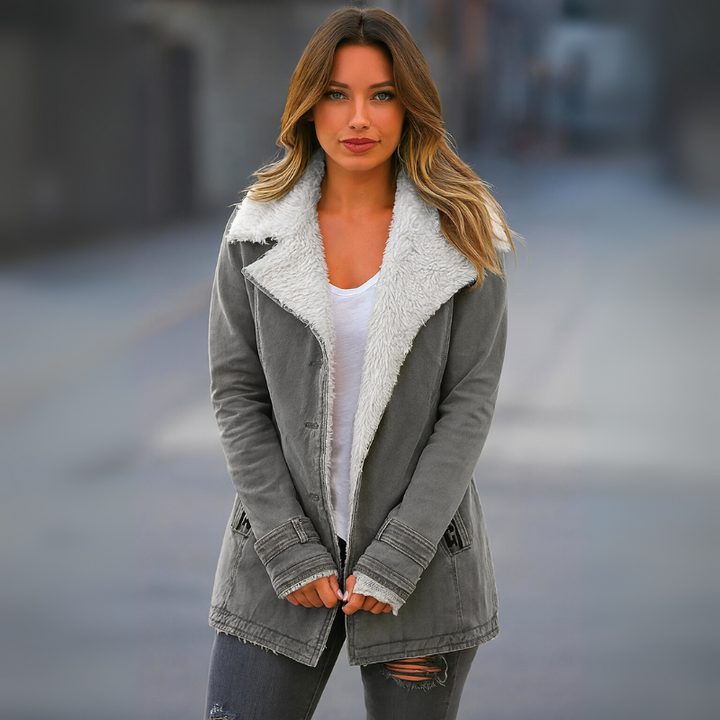 Women's Winter Jacket with Lapel Collar and Long Sleeves