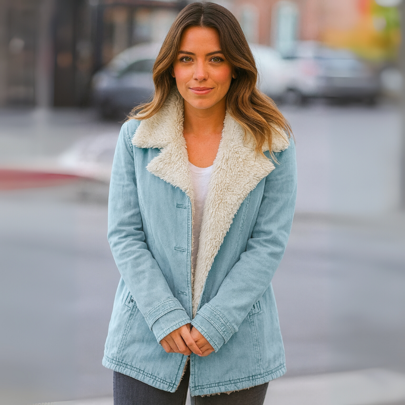 Women's Winter Jacket with Lapel Collar and Long Sleeves