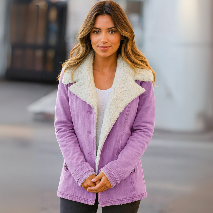 Women's Winter Jacket with Lapel Collar and Long Sleeves