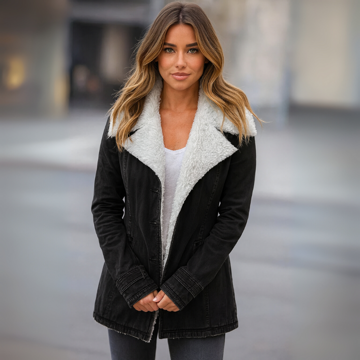 Women's Winter Jacket with Lapel Collar and Long Sleeves