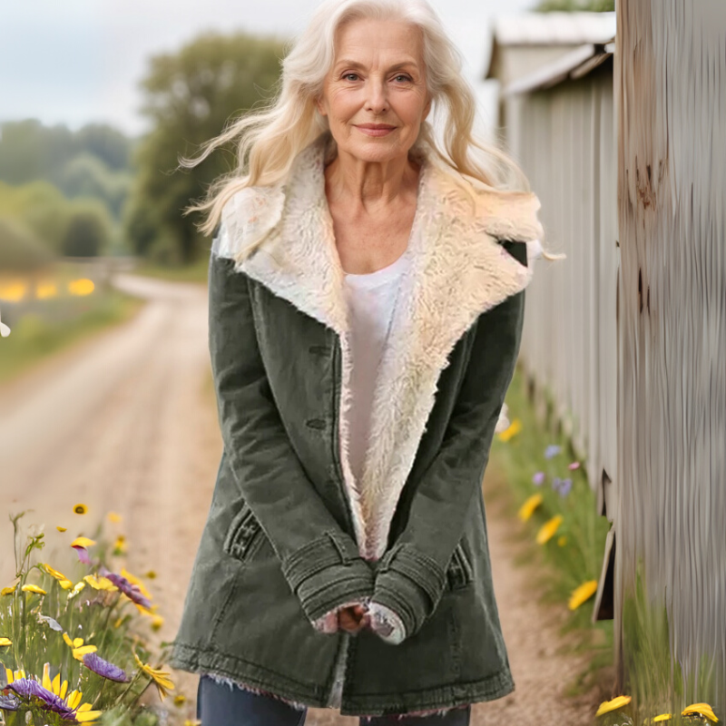 Women's Winter Jacket with Lapel Collar and Long Sleeves