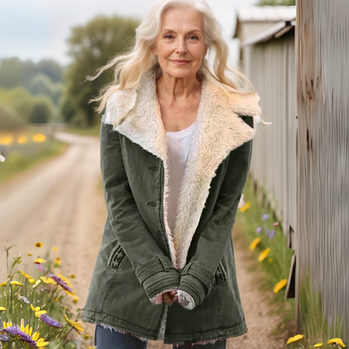 Women's Winter Jacket with Lapel Collar and Long Sleeves