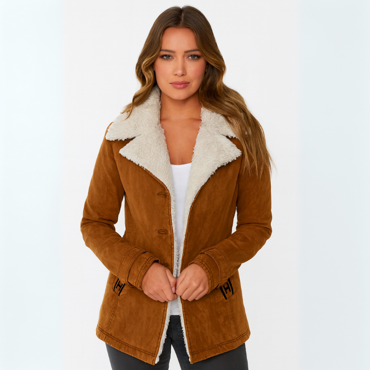 Women's Winter Jacket with Lapel Collar and Long Sleeves