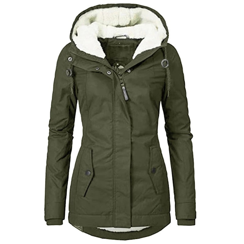 Women's Winter Parka Jacket with Sherpa Lining and Adjustable Hood