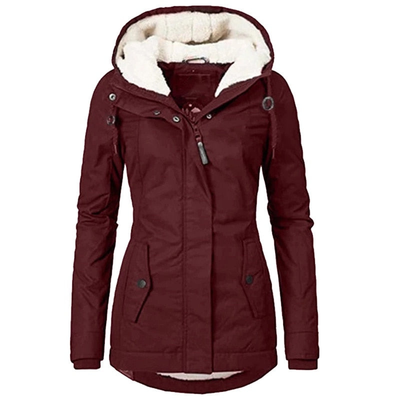 Women's Winter Parka Jacket with Sherpa Lining and Adjustable Hood