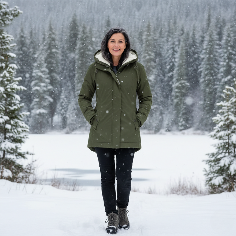 Women's Winter Parka Jacket with Sherpa Lining and Adjustable Hood