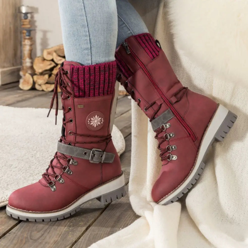 Women's Winter Boots with Knit Cuff and Lace-Up Design