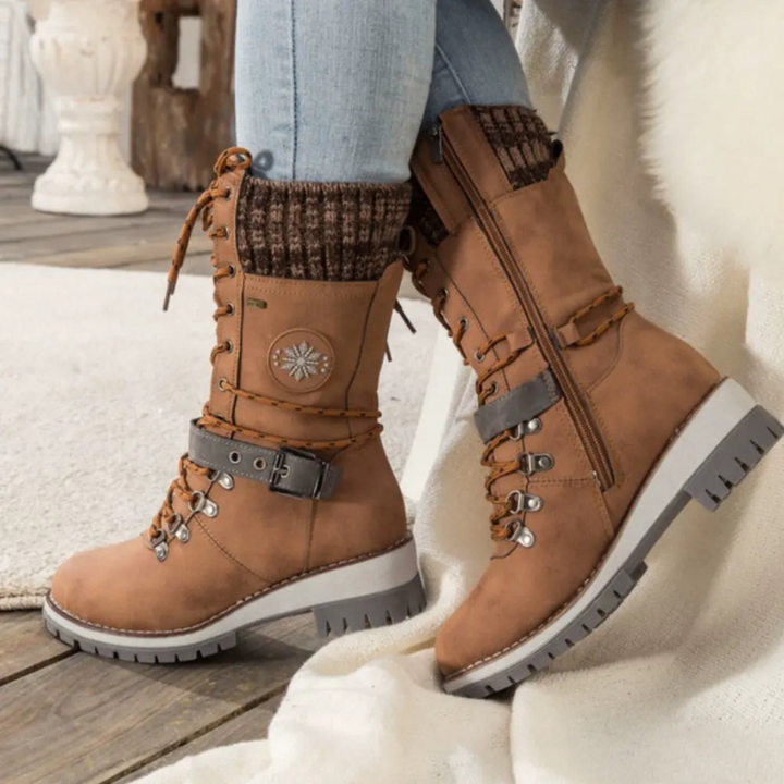 Women's Winter Boots with Knit Cuff and Lace-Up Design