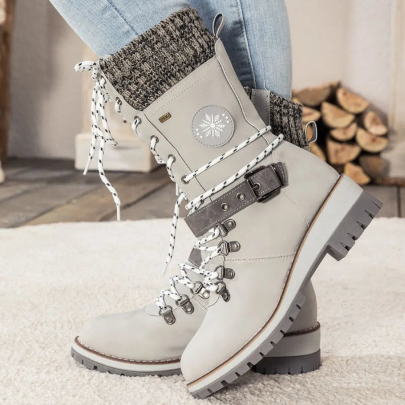 Women's Winter Boots with Knit Cuff and Lace-Up Design