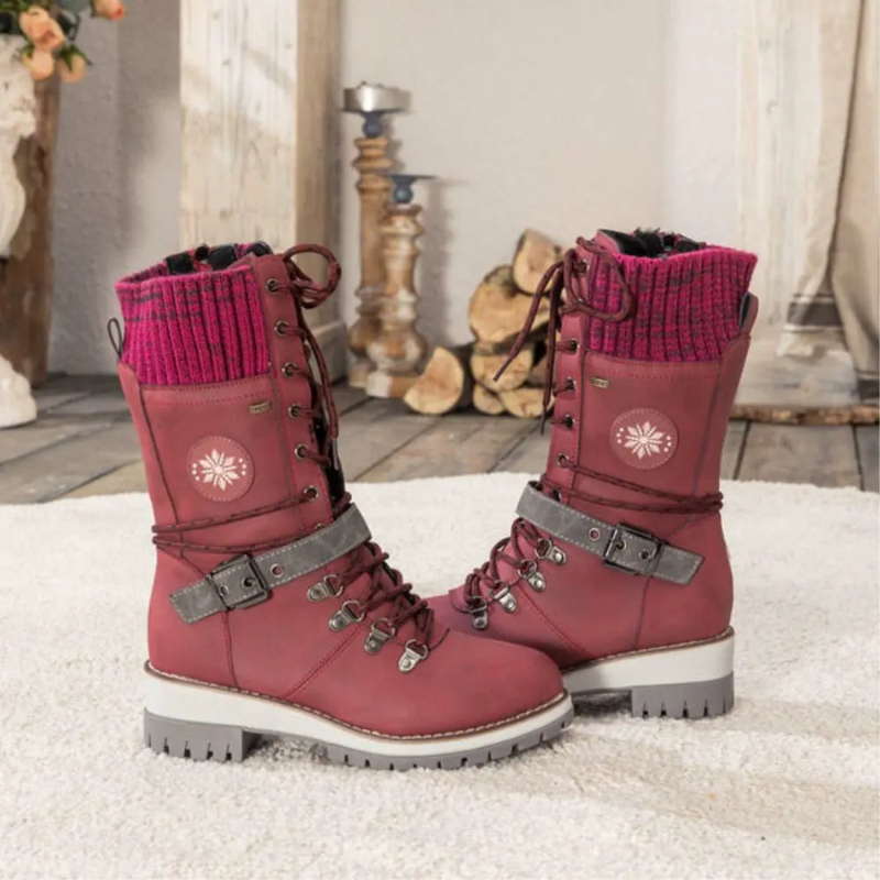 Women's Winter Boots with Knit Cuff and Lace-Up Design
