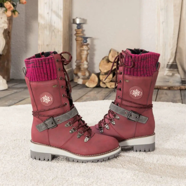 Women's Winter Boots with Knit Cuff and Lace-Up Design