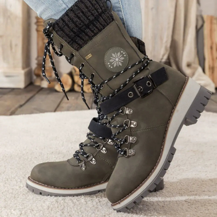 Women's Winter Boots with Knit Cuff and Lace-Up Design