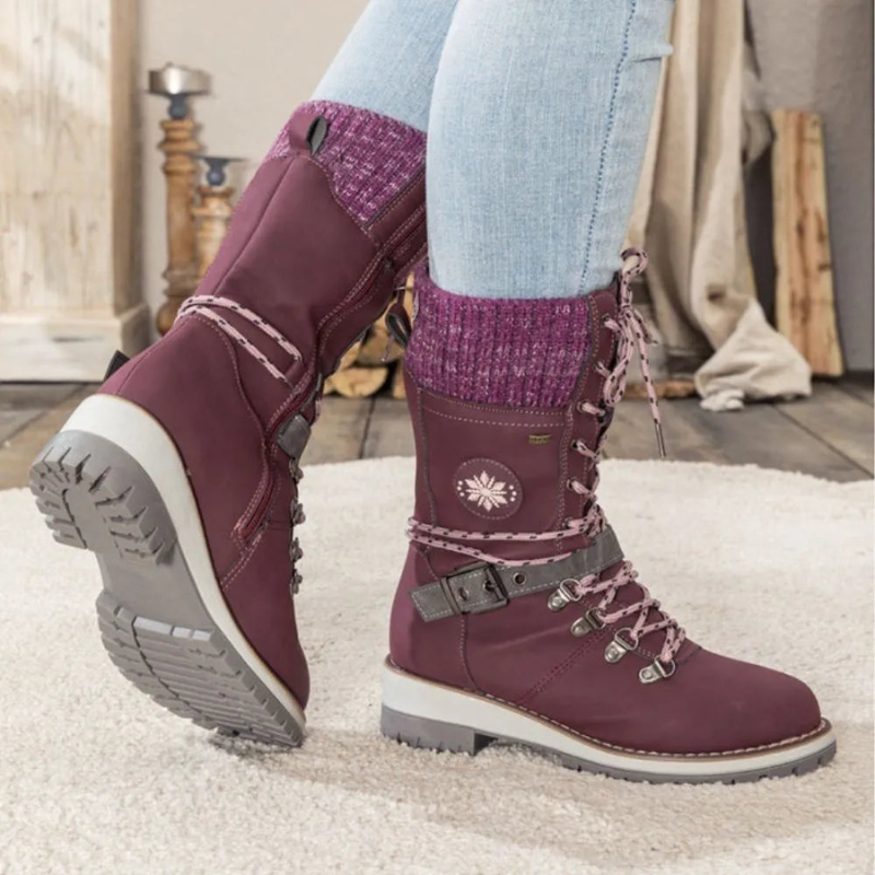 Women's Winter Boots with Knit Cuff and Lace-Up Design