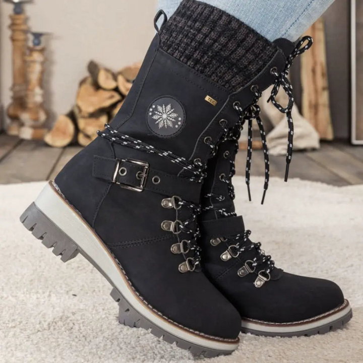 Women's Winter Boots with Knit Cuff and Lace-Up Design
