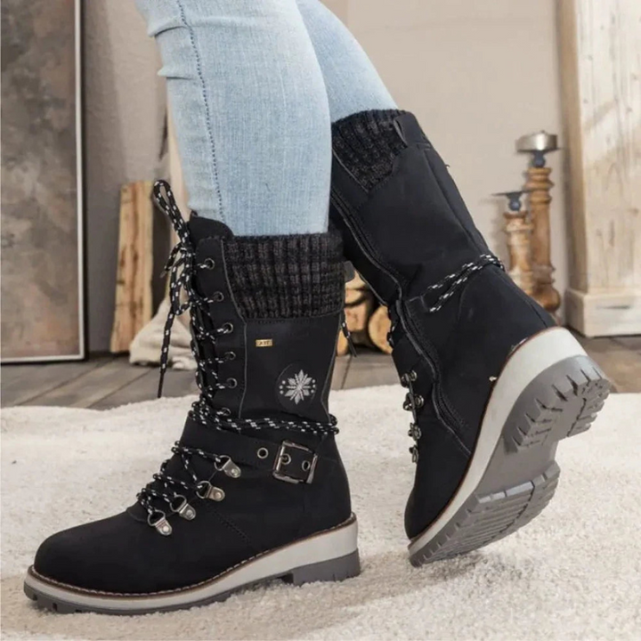 Women's Winter Boots with Knit Cuff and Lace-Up Design