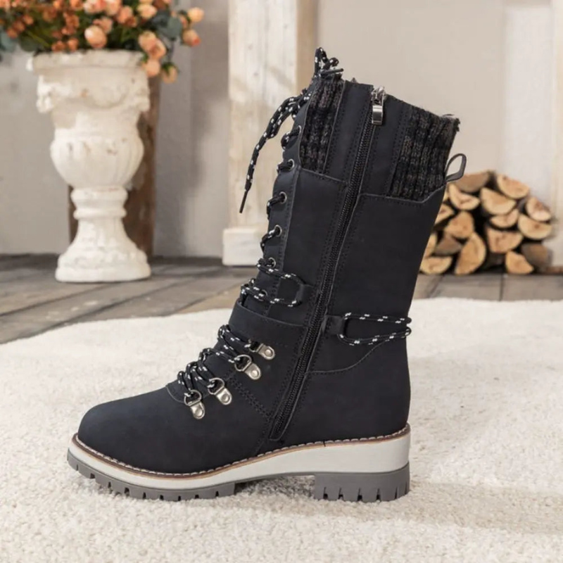 Women's Winter Boots with Knit Cuff and Lace-Up Design