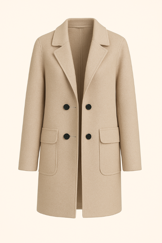 Women's Wool-Blend Longline Coat Double-Breasted with Flap Pockets