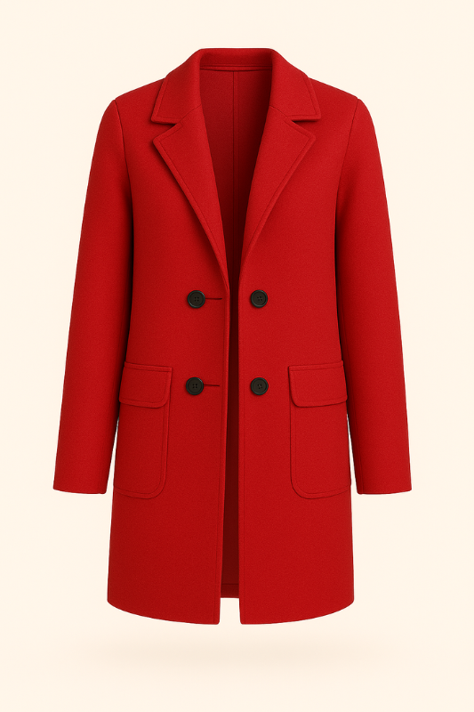 Women's Wool-Blend Longline Coat Double-Breasted with Flap Pockets