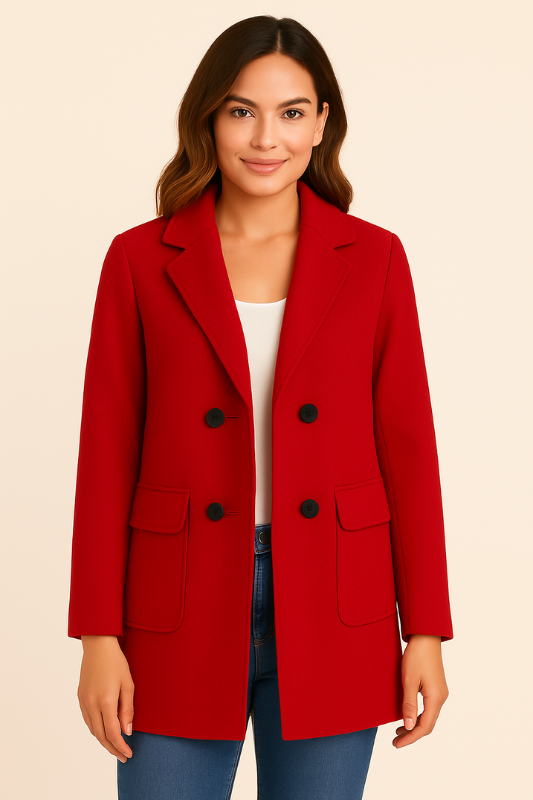 Women's Wool-Blend Longline Coat Double-Breasted with Flap Pockets