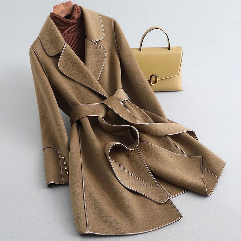 Women's Wool Trench Coat with Pearl Details
