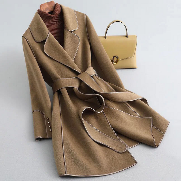 Women's Wool Trench Coat with Pearl Details
