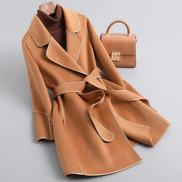 Women's Wool Trench Coat with Pearl Details