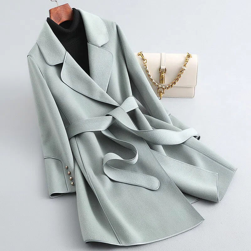Women's Wool Trench Coat with Pearl Details