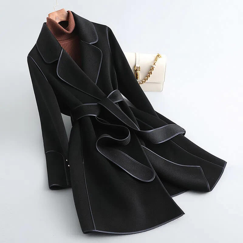 Women's Wool Trench Coat with Pearl Details