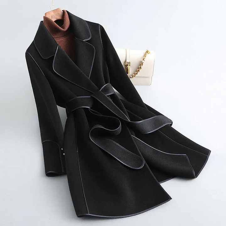 Women's Wool Trench Coat with Pearl Details