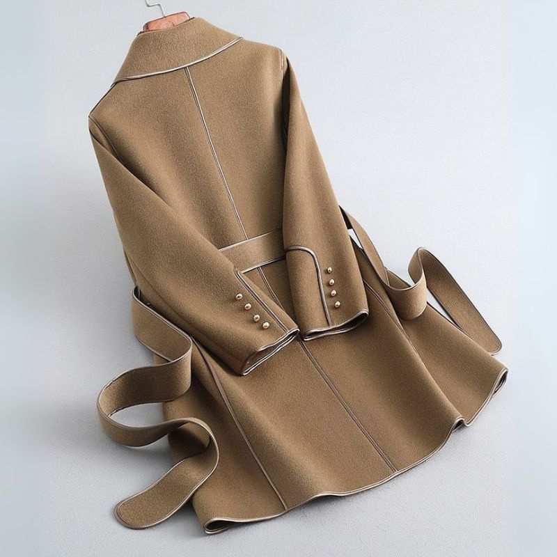 Women's Wool Trench Coat with Pearl Details