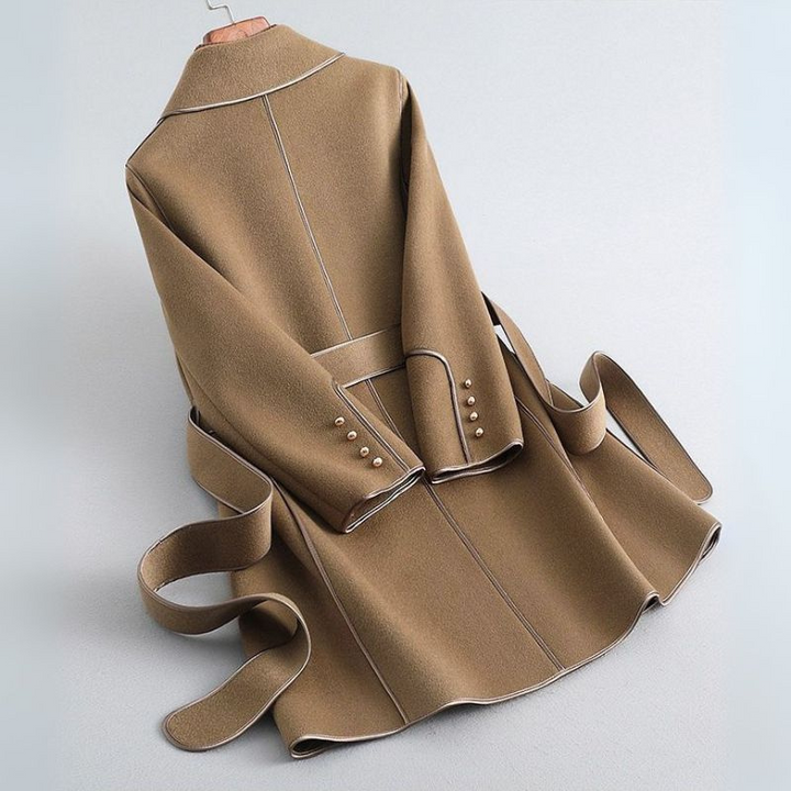Women's Wool Trench Coat with Pearl Details