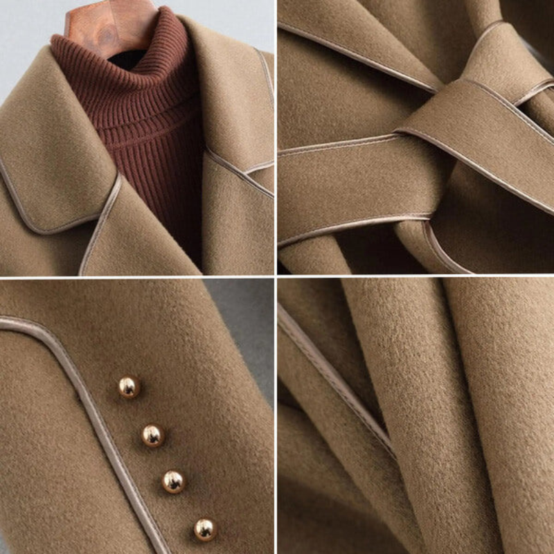 Women's Wool Trench Coat with Pearl Details