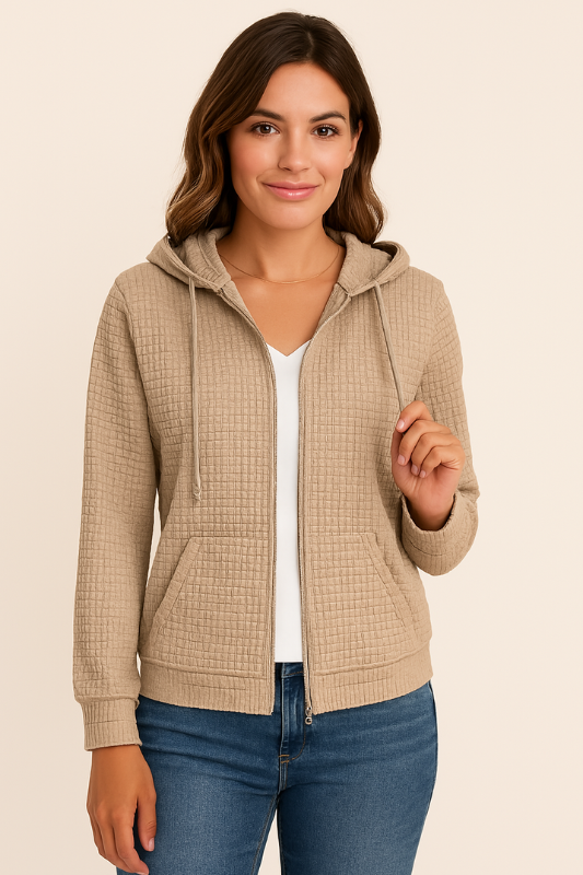 Women's Zip-Up Hoodie Jacket Waffle Knit