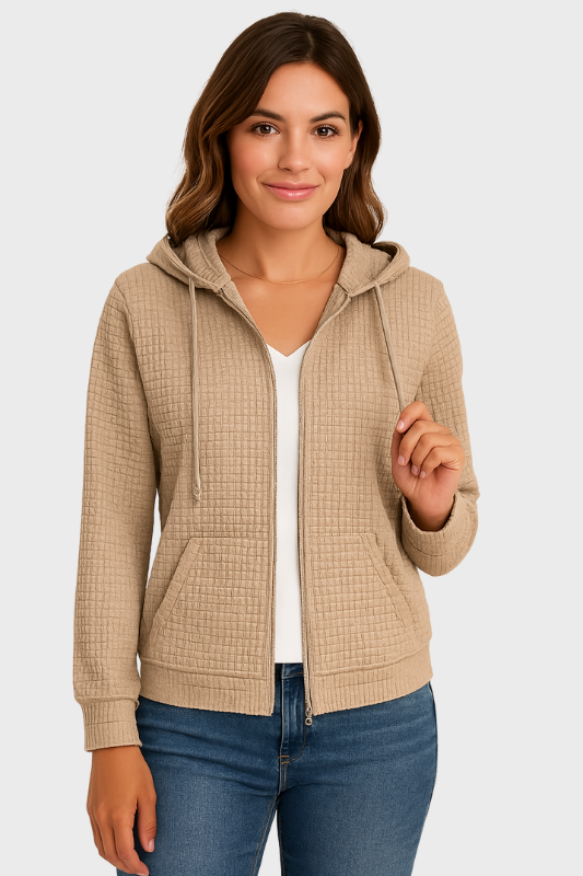 Women's Zip-Up Hoodie Jacket Waffle Knit