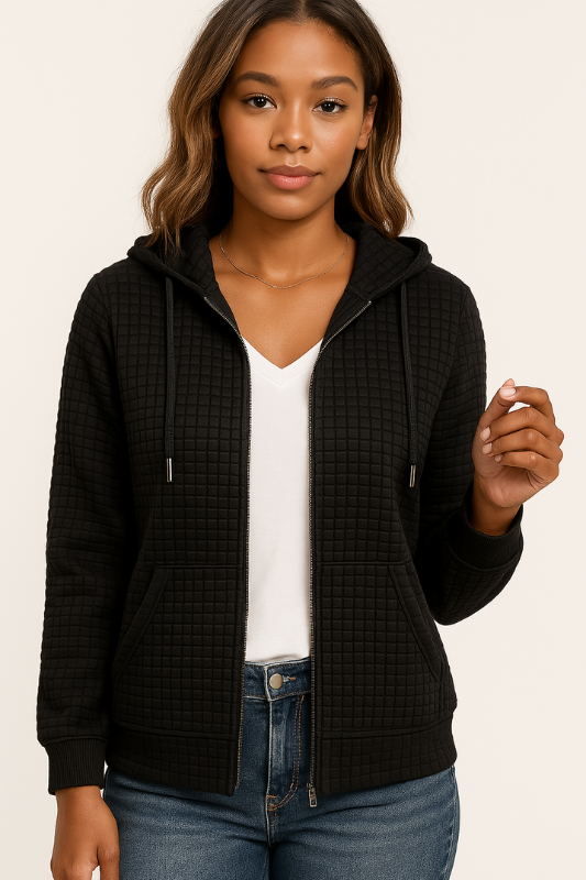 Women's Zip-Up Hoodie Jacket Waffle Knit