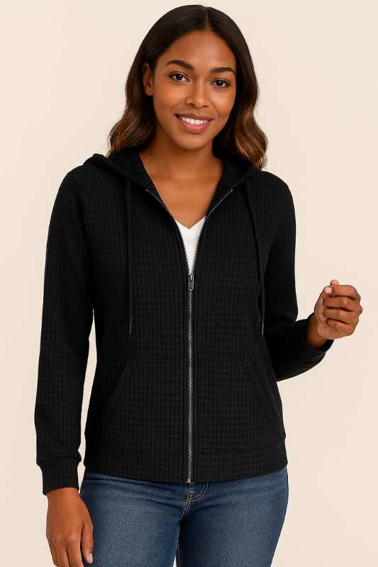 Women's Zip-Up Hoodie Jacket Waffle Knit