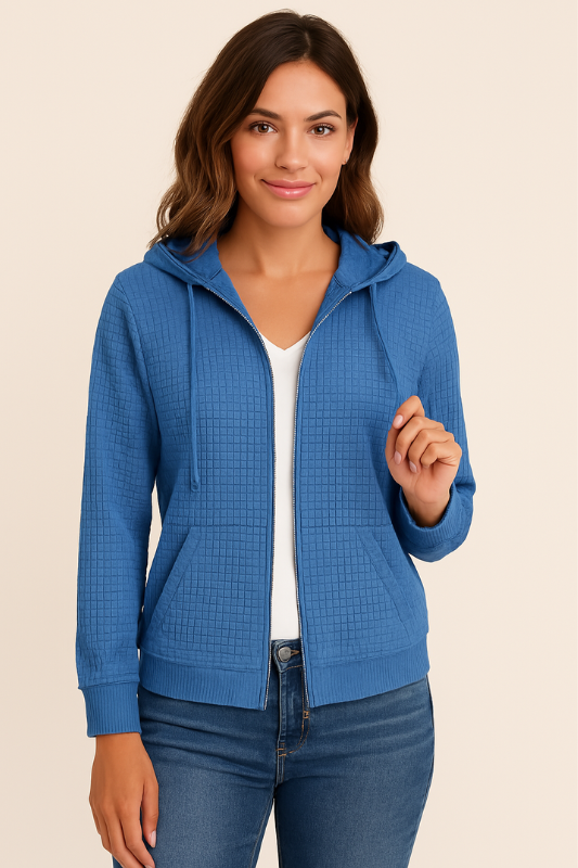 Women's Zip-Up Hoodie Jacket Waffle Knit