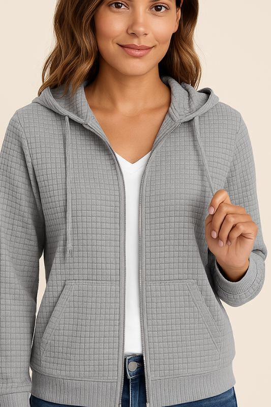 Women's Zip-Up Hoodie Jacket Waffle Knit