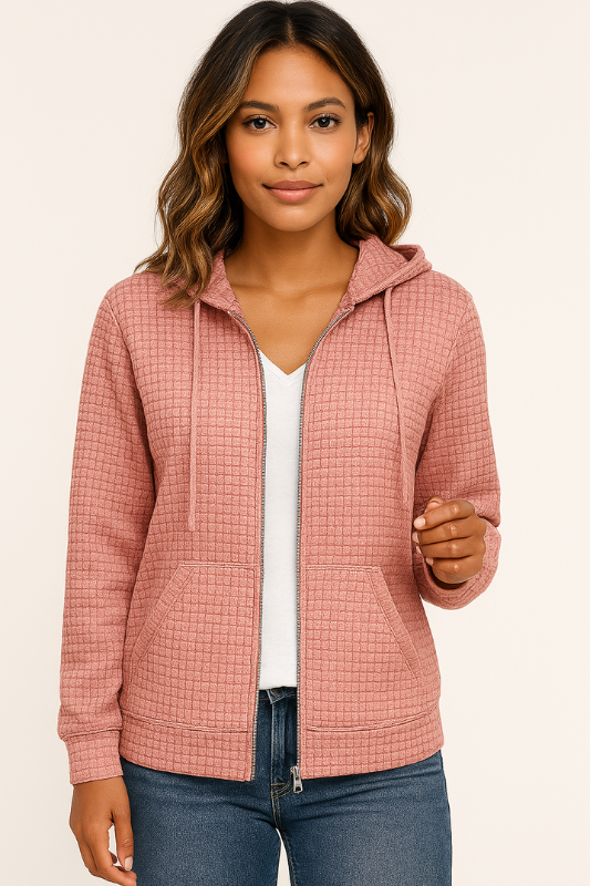 Women's Zip-Up Hoodie Jacket Waffle Knit