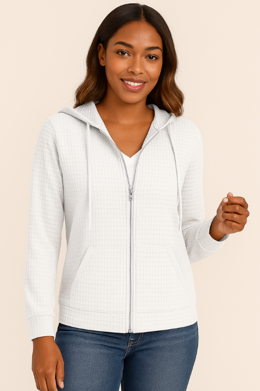 Women's Zip-Up Hoodie Jacket Waffle Knit