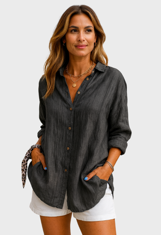 Women's Button-Up Shirt with Pockets – Casual Blouse for All Seasons